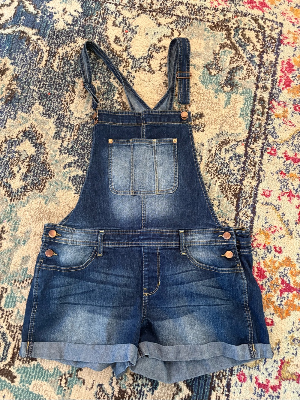 No Boundaries Dark Blue Denim Short Overalls - Girls